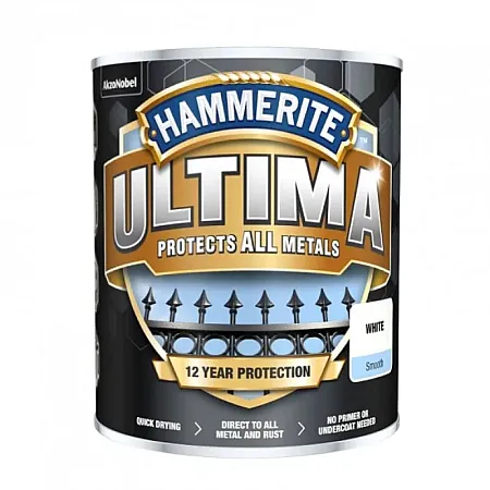 Hammerite Ultima Χρώμα Μετάλλων Βάσεως Νερού Απευθείας στη Σκουριά Λευκό Γυαλιστερό 0,75Lt
